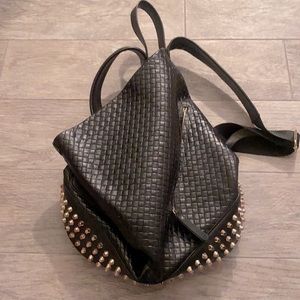 Leather backpack studded woven